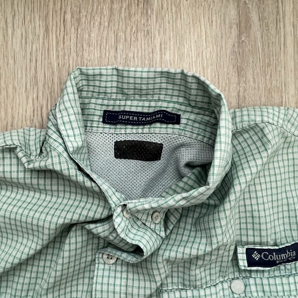 Columbia PFG Super Tamiami Men's S Button Up Check Plaid Vented Fishing Shirt
